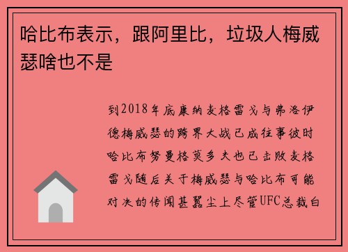 哈比布表示，跟阿里比，垃圾人梅威瑟啥也不是