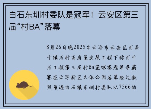 白石东圳村委队是冠军！云安区第三届“村BA”落幕